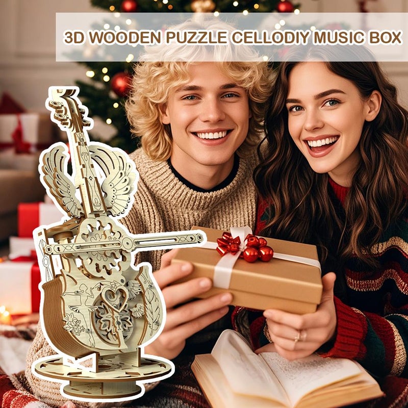 3D Wooden Puzzle for Adults, Cello Model Kit with Base, DIY Model Wooden Music Box Building Kit Desk Gift for Men Women Hobby for Adults - Image 5